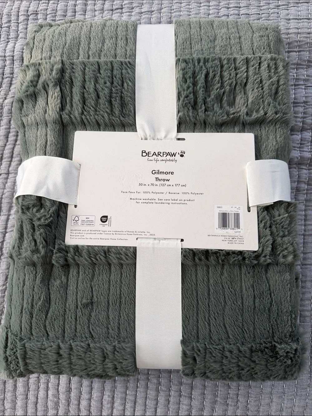 BearPaw Gilmore Plush Throw Blanket in Sage